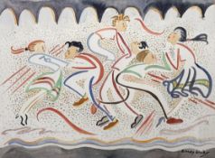 Wendy Wood (Scottish 1892-1981), A Trio of Dancers, watercolour and pencil, signed bottom right,