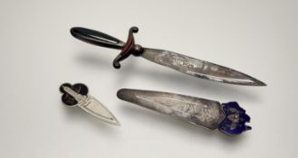 A Birmingham silver polished pebble inlaid sword book page marker: l. x 10cm Birmingham 1922 7.1g,