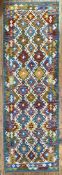 A modern hand-knotted Chobi kilim runner, central panel with repeating diamond motifs, enclosed