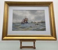 William Cannon (British 19th/20thc), Costal scene with mast ships, watercolour, signed and datd 1910