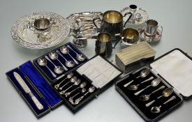 A collection of white metal and epns to include a set of six Egyptian white metal tea spoons with