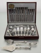 A teak Viners epns and stainless steel canteen containing a suite for six place settings to