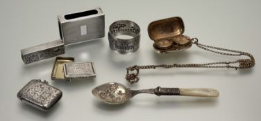 A collection of silver and plate to include a Hamilton & Inches Edinburgh Birmingham silver match