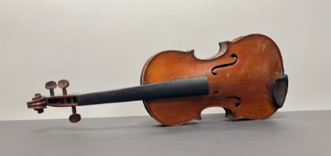 An early 20thc German two-piece violin, stamped D.R.G.M. No. 728940 to chin rest, with modern hard