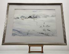David Graham (Scottish Contemporary), Winter Farmland, watercolour, signed below, paper label verso,