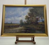 Valero Rotini (Italian 1911-), Rural Landscape with figures by a stream, oil on canvas, signed