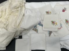 A collection of assorted late 19th/early 20thc embroidered table linen comprising lace-edged