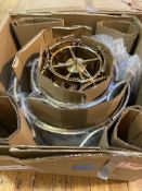 A large contemporary chandelier, in brushed metal finish with three graduated tiers of curved