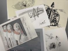 A loose folio containing various print works by George Mackie (Scottish 1920-2020) such as, a