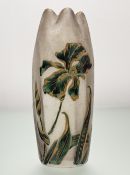 An Art Nouveau French Cameo Glass Vase in the style of Emile Galle,with an Iris and dragonfly in