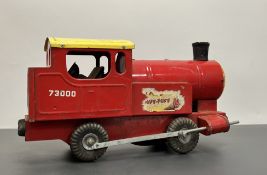 A 1950s Tri-ang Puff-Puff tinplate tank locomotive, red with a yellow roof, No. 73000 (l. 44cm x