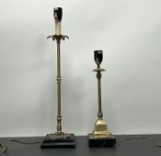 A contemporary brass table lamp of candlestick form, with moulded foliate decoration to the top