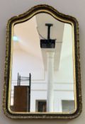 A 19thc arched gilt wood composition frame with a black gilt cross slip border, with later added