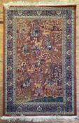 A modern machine-made Persian-style rug, central panel depicting a hunt scene with animals and