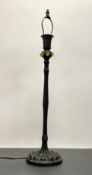 An Art Nouveau style table lamp with yellow stained glass circular beads and acorn finial to top (h.