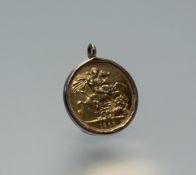 A Queen Elizabeth II gold sovereign 1967 mounted in yellow metal loop pendant setting 8.72g
