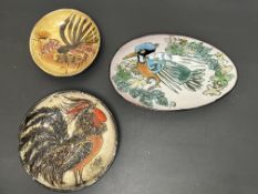 A collection of Joyce Morgan for Chelsea Pottery comprising an oval dish decorated with a woodpecker