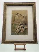 After Thomas Blinks, Here They Come, print coloured after heightened in white, in a glazed frame. (