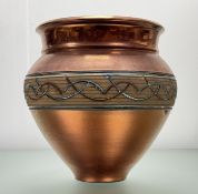 A Mejias Polonio Spanish Pottery, copper lustre plant pot, stamped verso. (h-40.5cm w-34cm)