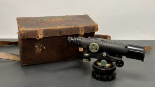 A E.R. Watts & Sons, London surveyors level within leather case with strap, engraved 'Agents J