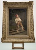 A European School, The Chimmney Sweeper Boy, signed C.Foran, oil on canvas, in composition frame. (