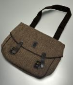 A Harris Tweed satchel bag in brown herringbone with dark leather trim (w. 50cm x h. body 34cm)