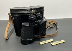 A pair of USSR binoculars 12 x 40 in leather case, together with a pair of vintage mother-of-pearl