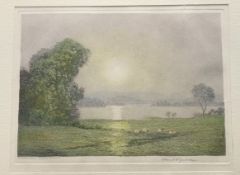 Claude Hamilton Rowbotham (British 1864-1949), Lake of Menteith (in Golden Haze), aquatint