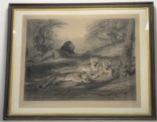 Joseph B Pratt, After Rosa Bonheur (1822-1899), A Pride of Lions, engraving, signed below by both