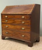 A George III inlaid mahogany bureau, fall-front with inlaid border revealing fitted interior of