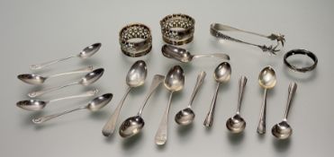 A collection of silver to include a William IV London silver caddy spoon, a pair of Sheffield silver