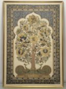 An Indian School, Magnificent tree of life with various flowers and birds, enclosed within a two-row
