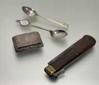 A Sheffield silver Scottish Ski Club tea spoon with engraved initials 16.6g, a plated Army Ski