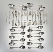 A part set of epns old english pattern flatware to include four table spoons: . x 21cm, eleven table