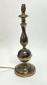 A brass table lamp with knopped stem and circular base (h. 48cm) plug removed
