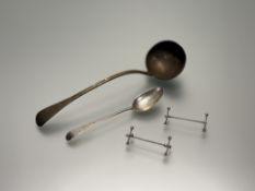 A William IV London old english pattern silver soup divider : l. x 33.5cm London 1830 275g, a pair