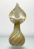 A large vintage Art Glass vase, possibly Murano, of yellow and white swirl, unmarked. (h-50cm)
