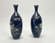 A pair of Japanese Meiji period cloisonne enamel vases, each decorated with birds amongst a