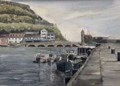 A 20thc School, Scarborough, pen and wash sketch, titled bottom left, in a glazed frame. (29.