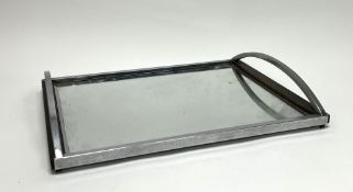 A 1930s mirrored twin-handled chrome drinks tray of rectangular form, with wooden sides (l. 41.5cm x