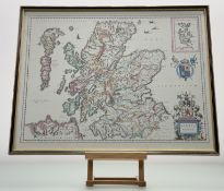 After Willem Janszoon Blaeu (Dutch 1571-1638), Scotia Regnum, hand-coloured engraving, in a glazed