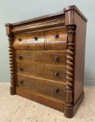 A Victorian flame-mahogany Scotch chest, fitted one concealed drawer to top, three short drawers