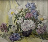 Phyllis I Hibbert (1903-1995), Hydrangeas and Poppies, watercolour, signed pencil bellow, paper