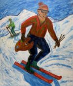 Lady Lucinda L Mackay (Scottish 1941-) A pair of works one depicting a Ski scene of a man holding