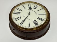 A Gents & Co Ltd of Leicester mahogany cased wall clock with replacement movement, hinged front to