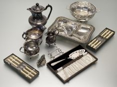 A collection of epns to include a two-piece tea service, an entree dish and cover, a coffee pot, a