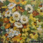 Dryburgh, Flower Study, acrylic on board, signed bottom right, paper label verso, unframed. (