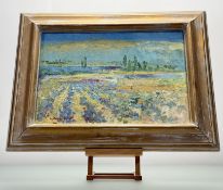 Hugh McNeil McIntyre (British 1943-), Fields below Aurel, oil on board, signed bottom left,