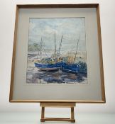 Jean W Whyte-Smith, Fishing Boats, watercolour, signed and dated '62 bottom right, paper label