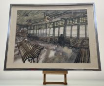 Kate Downie RSA (1958-), Aberdeen Pier Interior, pen and wash, signed bottom right, in a glazed